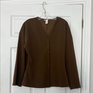 H&M Brown V-Neck Button-Down Shirt